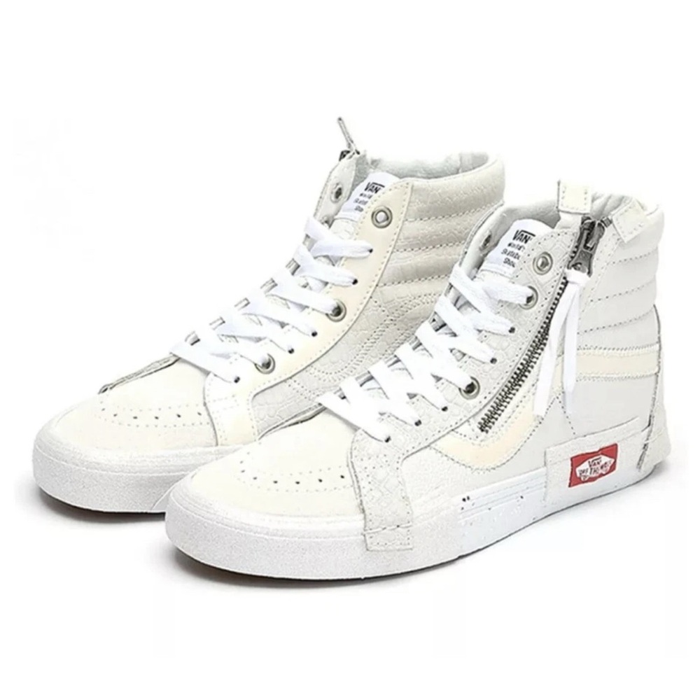 Vans - women’s Glitter mix SKB -‎ Hi Reissue Cap White leather lace up shoes 7.5